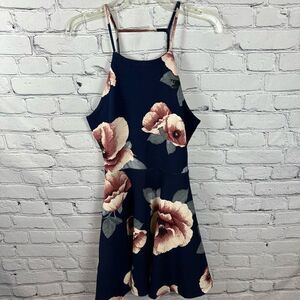 Altar’d State Women’s Dress Bold Flowers Navy & Pink Stretch Sleeveless S